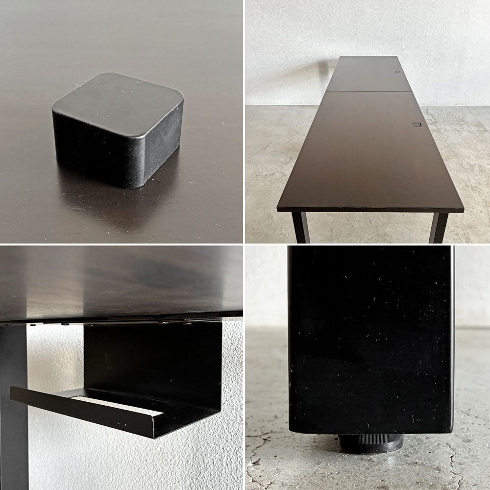 かなでもの KANADEMONO ザ・テーブル THE TABLE Black Steel デスク W240×D70cm ラバーウッド ブラックブラウン スクエアレッグ 配線孔＆ティッシュボックストレイ付 合計定価￥138,500- 〓