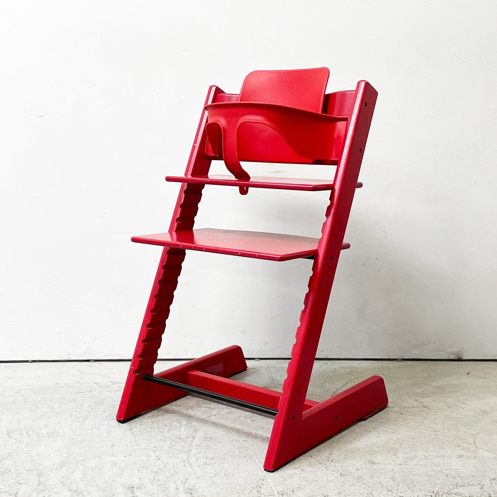 ストッケ STOKKE トリップトラップ TRIPP TRAPP ベビーチェア キッズチェア S/N4～ ガード・グライダー付き レッド ノルウェー 北欧家具 ●