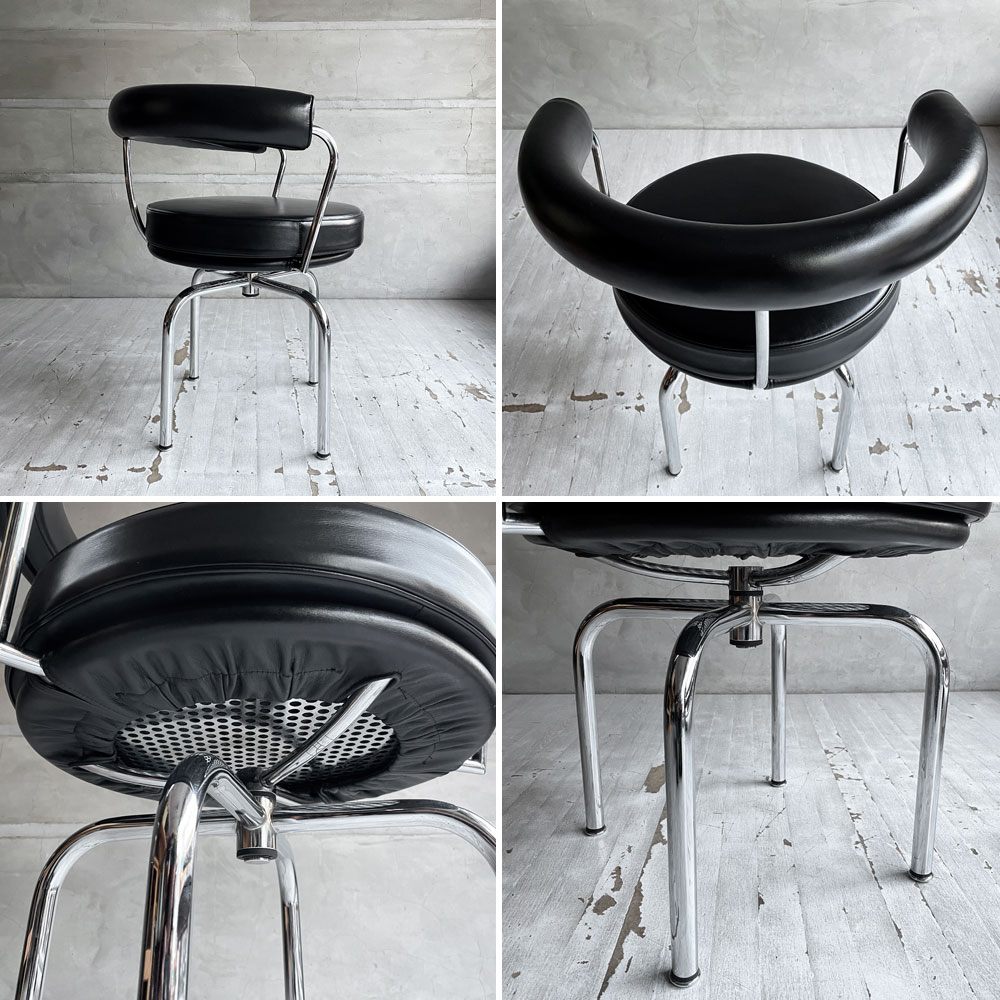 カッシーナ Cassina フォートゥイユ トゥルナン スウィベルチェア 7 FAUTEUIL TOURNANT LC7 レザー 本革 ブラック シャルロット・ペリアン イ・マエストリ・コレクション MoMA ♪