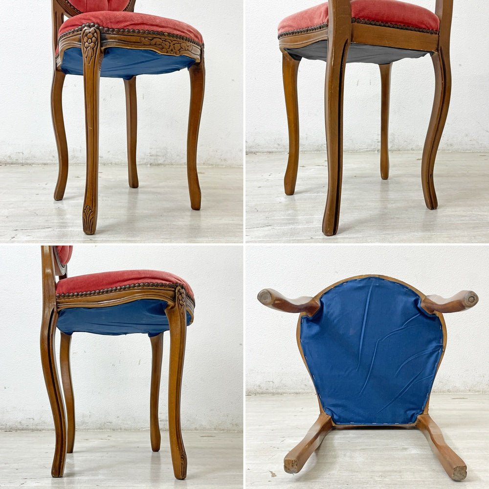 ヨーロピアンクラシカル デザイン European Classical design 木製 サロンチェア ダイニングチェア 猫脚 レッド イタリア ロココ調 A ●