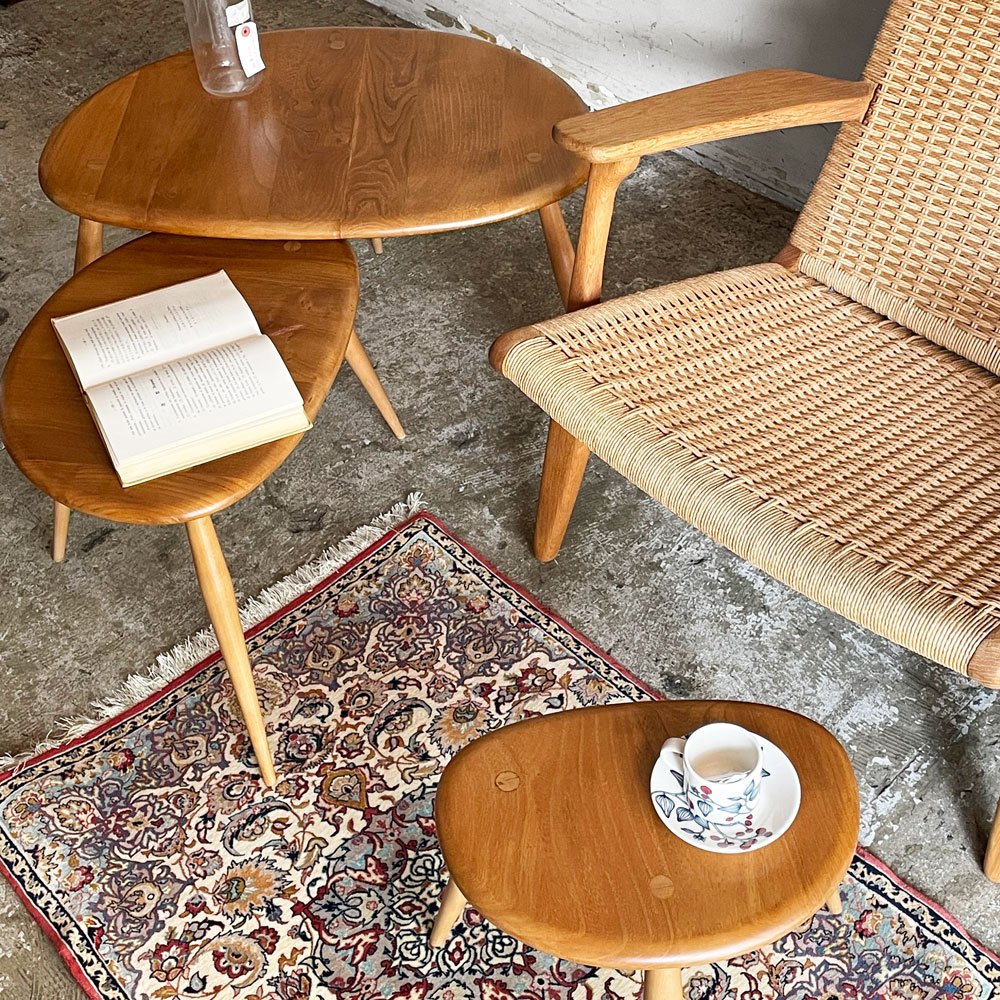 アーコール ercol ペブル PEBBLE 354 ネストテーブル nest of tables サイドテーブル ブルーラベル エルム材 UKビンテージ ■