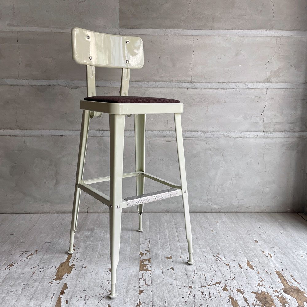 ダルトン DULTON スタンダードバーチェア Standard bar chair ハイチェア アイボリー スチール×ファブリック USビンテージスタイル 座面張替え済 参考定価¥28,600- B♪
