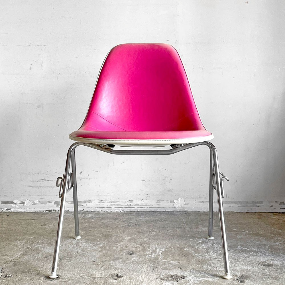 ハーマンミラー Herman Miller 3ndビンテージ サイドシェルチェア FRP製 PVCレザー スタッキングベース C&R イームズ ミッドセンチュリー D ■