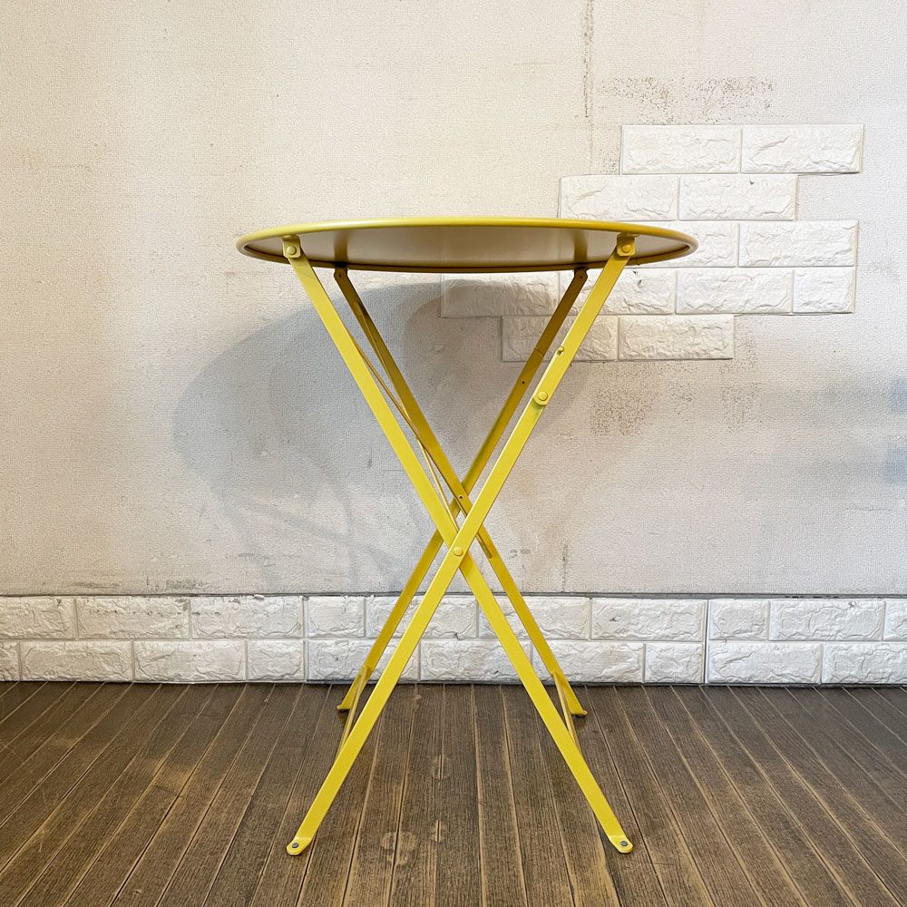 フェルモブ Fermob ビストロ BISTRO ラウンドテーブル ROUND TABLE 60 フォールディング ガーデンテーブル イエロー系 Φ60cm 折りたたみ フランス 定価￥48,400- ◎