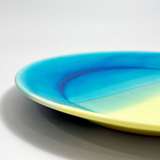 あわびウェア Awabi ware 二彩7寸平皿 プレート デザートプレート Φ20cm うつわ イエロー×ブルー 陶器 現代作家 B ★