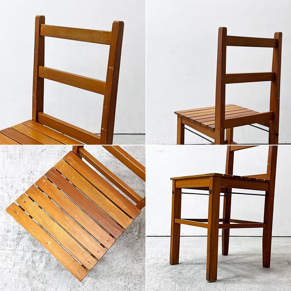 ビンテージ Vintage 木製 ダイニングチェア ラダーバック 板座 カントリースタイル C ●