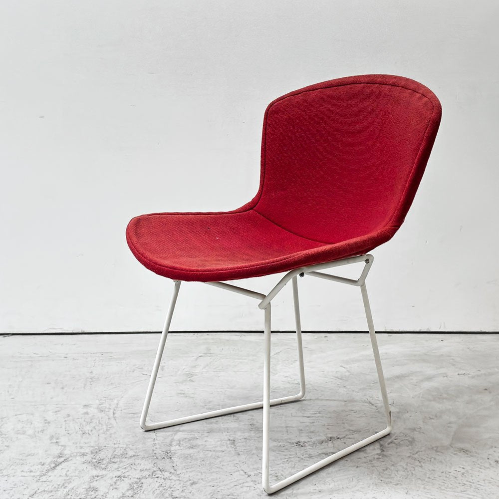 ノル Knoll 420 サイドチェア ワイヤーチェア ダイニングチェア ホワイト × レッド ファブリック フルカバー仕様 ハリー・ベルトイア ミッドセンチュリー ビンテージ ●