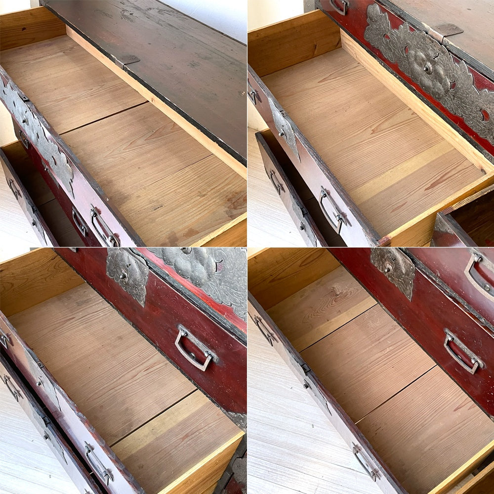 ジャパンビンテージ Japan Vintage 仙台箪笥 かくし収納・鍵付き 鉄金具 時代箪笥 和家具 民芸家具 古家具 伝統工芸 ★