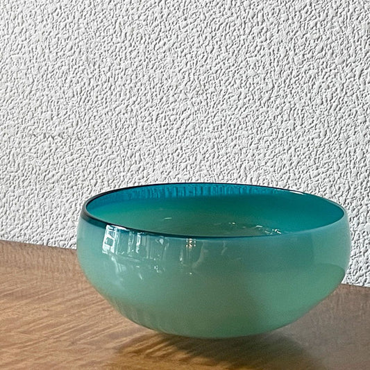 黒川登紀子 ガラス ボウル 丸鉢 w14cm ミントグリーン 現代作家 ◇