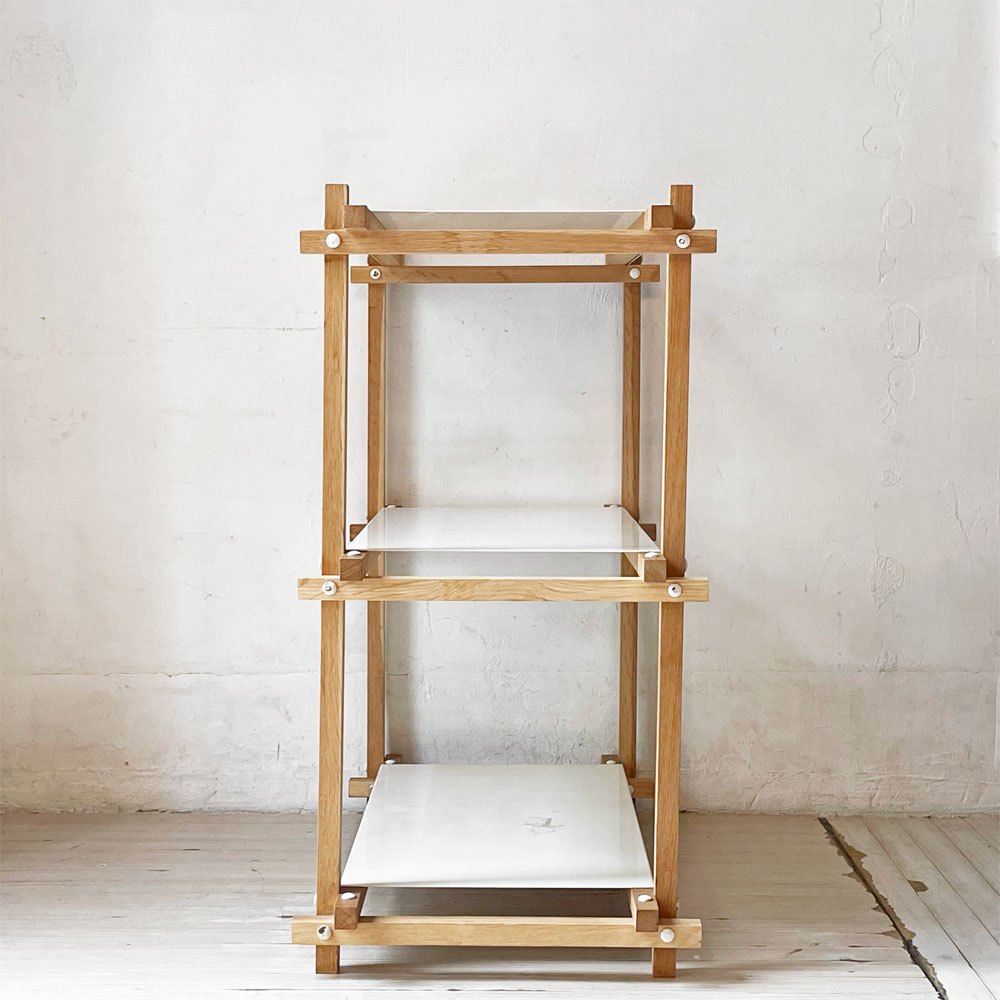ヘイ HAY WOODY SHELVING 2.0 COLUMN LOW シェルフ オーク材×スチール オープンシェルフ 飾り棚 ホワイト 北欧 デンマーク 定価￥61,600- ★