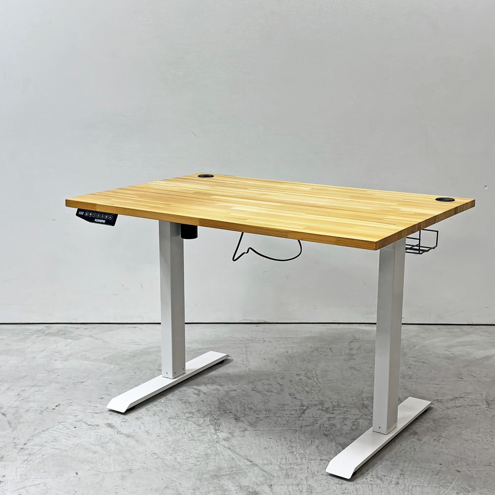フレキシスポット Flexispot 電動式昇降デスク 110x74cm カウンター 在宅ワーク 無垢集成材天板 ナチュラル×ホワイト ●