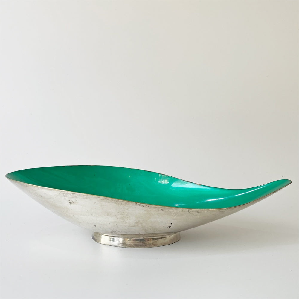 リード＆バートン Reed & Barton シルバープレート リーフボウル グリーン エナメル ミッドセンチュリー USビンテージ ★