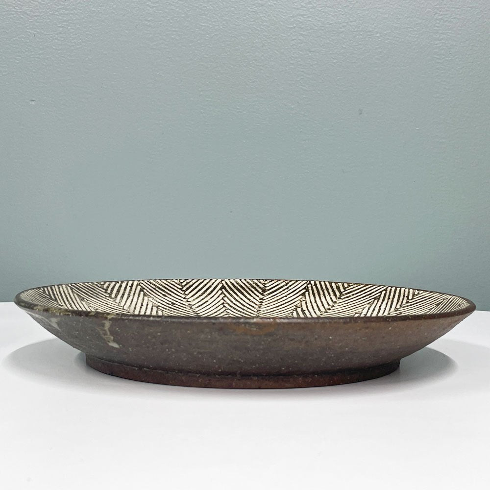 池田大介 ヘリンボーン 8寸皿 プレート Φ26.5cm 現代作家 三島手 陶器 大皿 丸皿 盛り皿 和食器 ◎