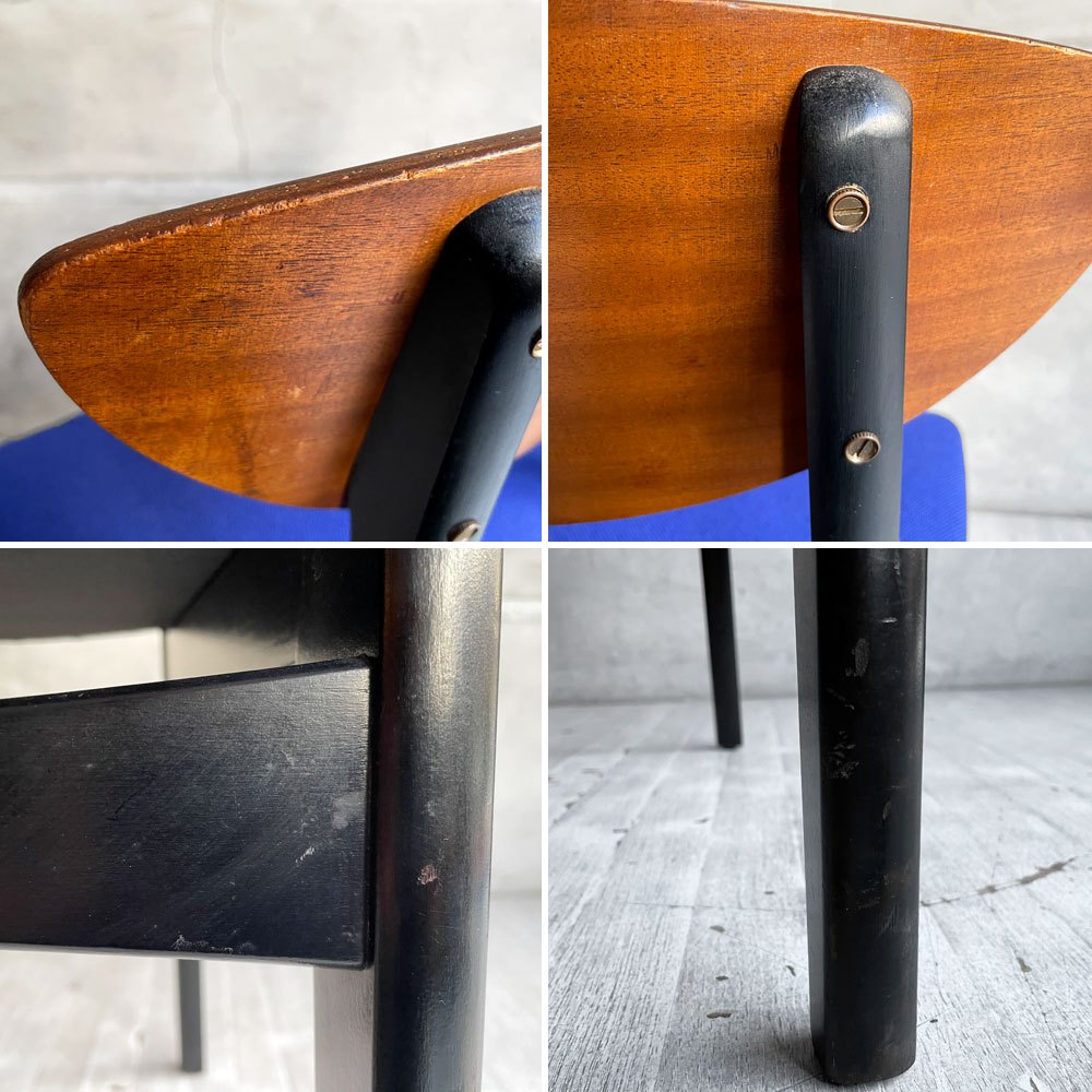 ネイサンファニチャー NATHAN Furniture  ダイニングチェア チークプライウッド ブラックフレーム ファブリック ブルー系カラー 英国 UKビンテージ 座面張り替え済み B ♪