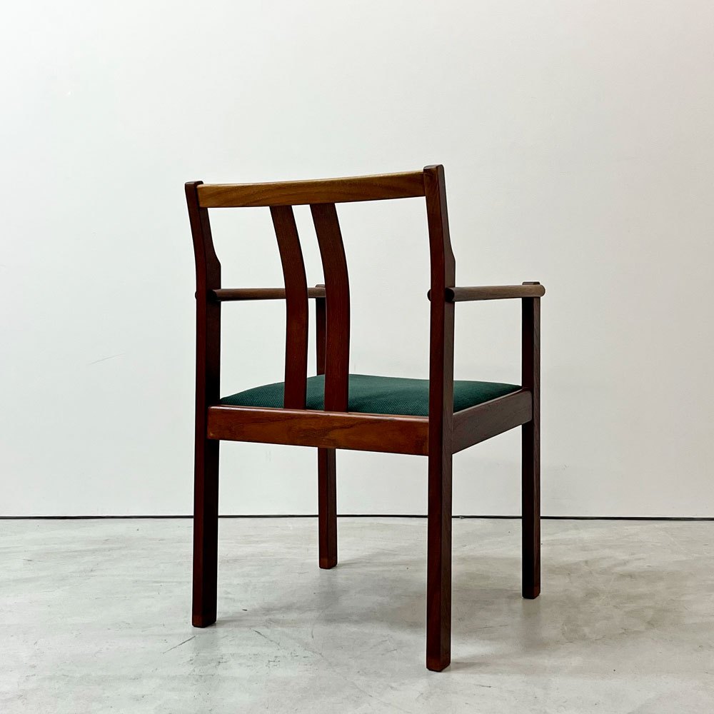 ジャパンビンテージ Japan Vintage チーク材 アームチェア ダイニングチェア グリーン ファブリック 北欧スタイル A ●