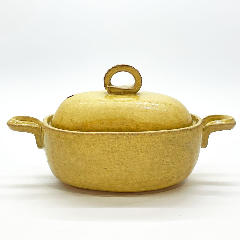 小川佳子 Yoshiko Ogawa 耐熱鍋 土鍋 蓋付 オーバル 楕円 陶器 直火可 W24cm 現代作家 A ★