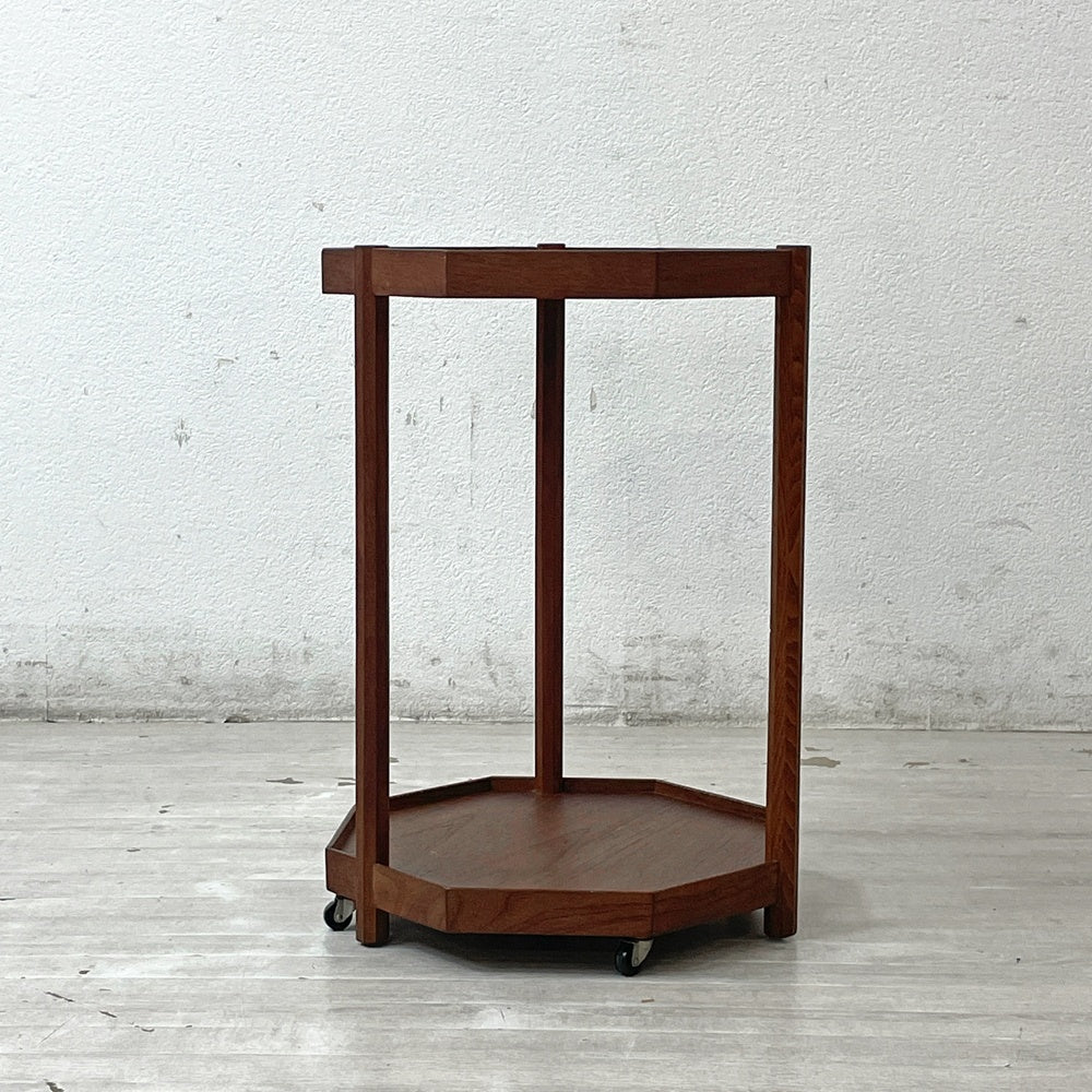 ジャパンビンテージ チーク材 八角形 サイドテーブル 花台 キャスター付き vintage ●