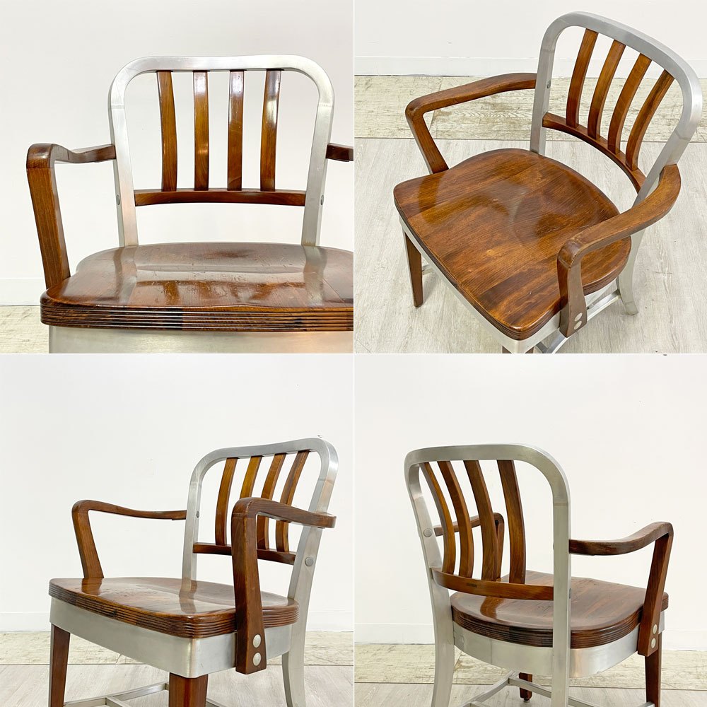 ショーウォーカー SHAW WALKER アルミニウム デスクチェア Aluminum Desk Chair アームチェア メイプル材×アルミ USビンテージ Vintage インダストリアル 希少 ●
