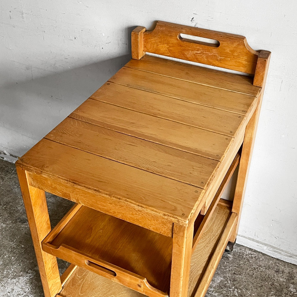 ビンテージ vintage 木製キッチンワゴン トロリー ドロワー＆トレイ付き ナチュラルスタイル ■
