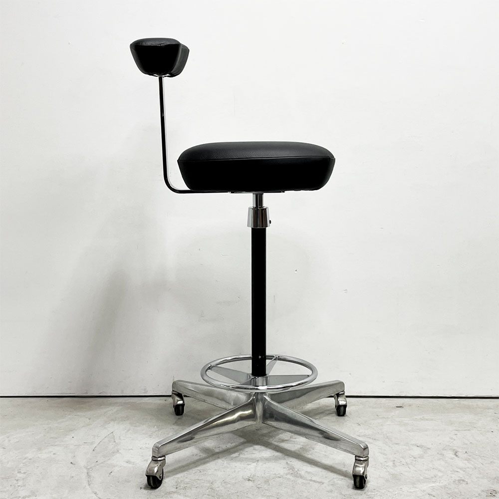 ハーマンミラー Herman Miller AO-1シリーズ パーチ Perch ワークチェア ドラフティングスツール 本革 ブラックレザー 昇降 ビンテージ ジョージネルソン 座面張替済み ●