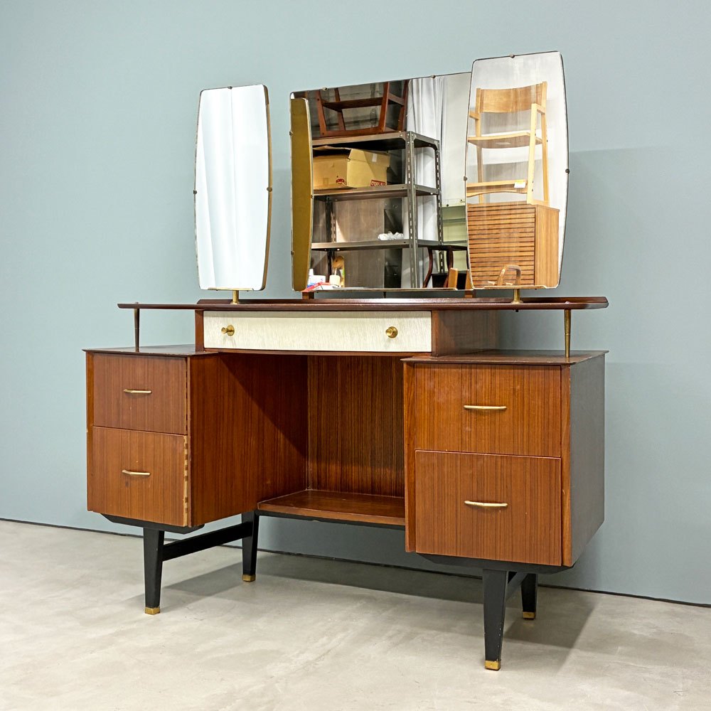 ライムライトファニチャー Limelight furniture ドレッサー ドレッシングテーブル UKビンテージ ミッドセンチュリー ３面鏡 ゴールド装飾 メラミン ◎