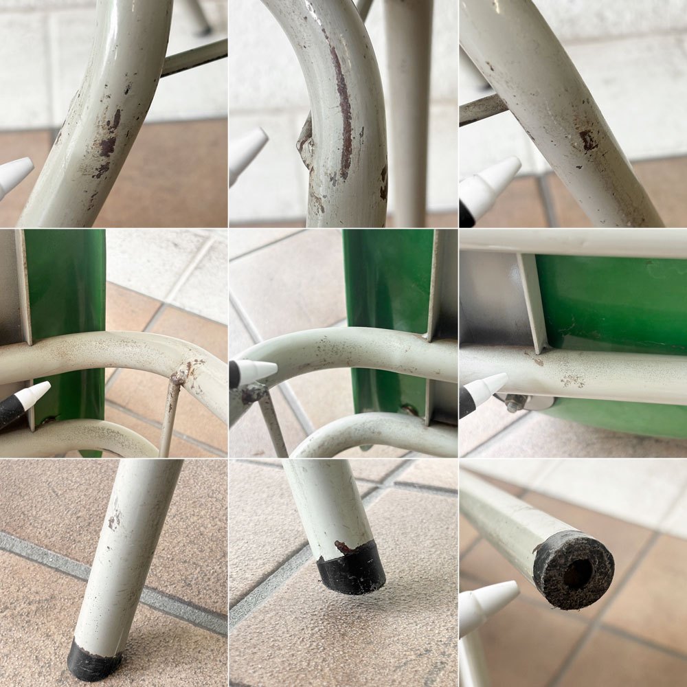 コトブキ KOTOBUKI スタッキングチェア FRP製 シェルチェア スチール脚 座面クッション付き グリーン 剣持勇デザイン ビンテージ ジャパニーズミッドセンチュリー D ◇