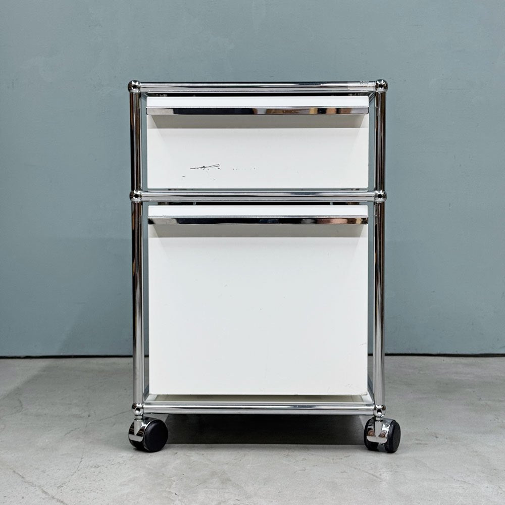 ユーエスエムハラー USM Haller モジュラーファニチャー Modular Furniture デスクワゴン ロールボーイ 2ドロワー ホワイト トレー＆ファイリングレール付き ◎