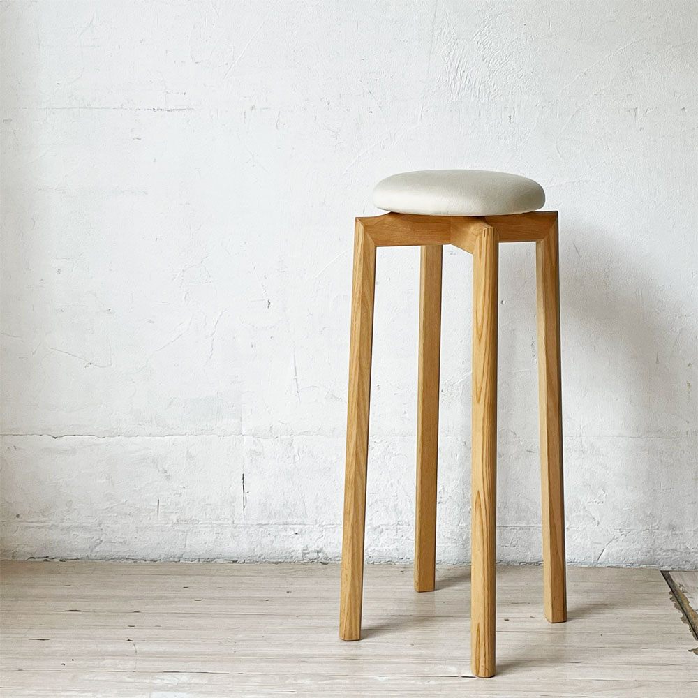 匠工芸 TAKUMI マッシュルームスツール MUSHROOM ハイスツール Lサイズ ファブリック座面 ホワイトアッシュ材 旭川家具 定価￥25,300- B ★