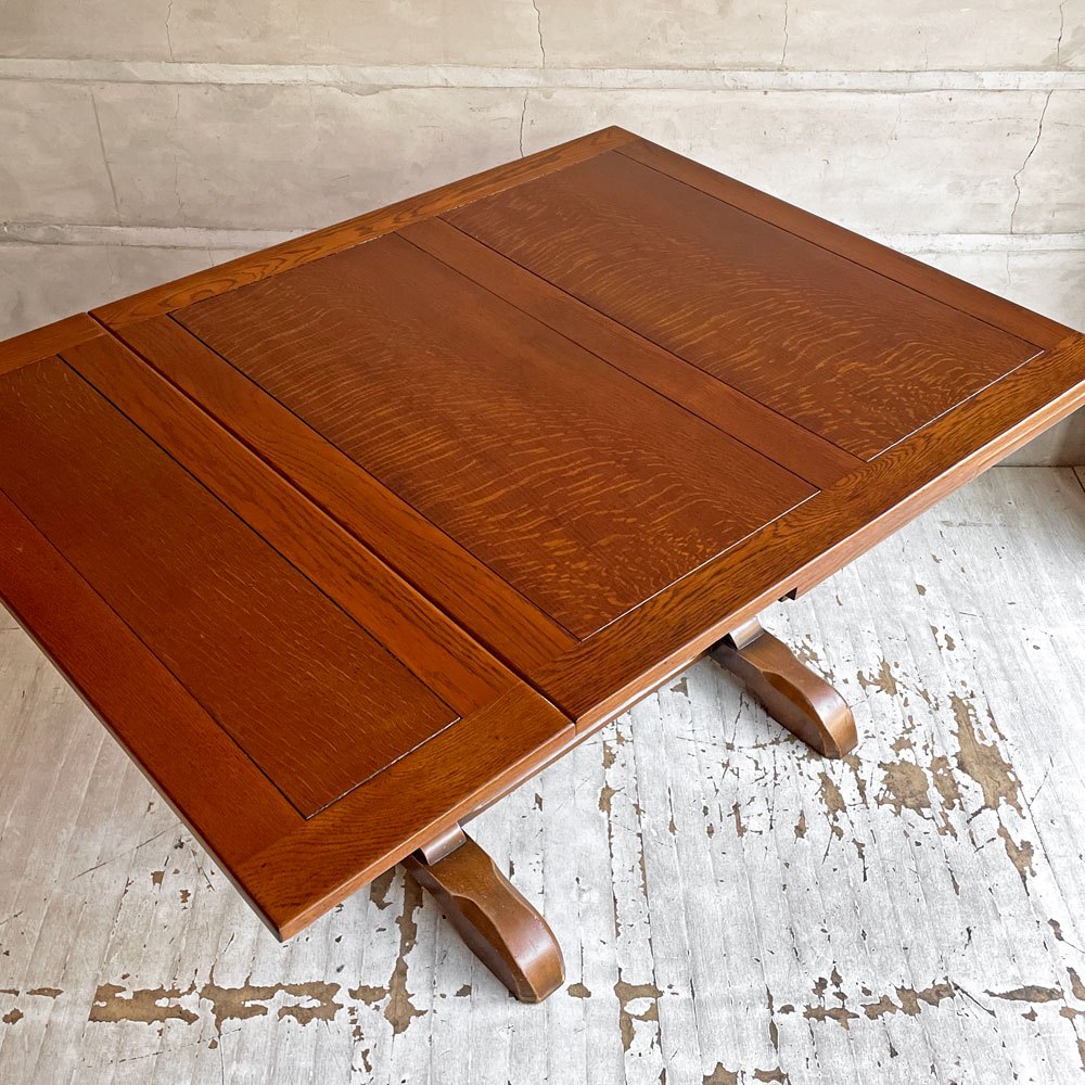 UKビンテージ Vintage ドローリーフテーブル エクステンションテーブル 伸長式 オーク材 バルボスレッグ 英国家具 アンティーク ♪