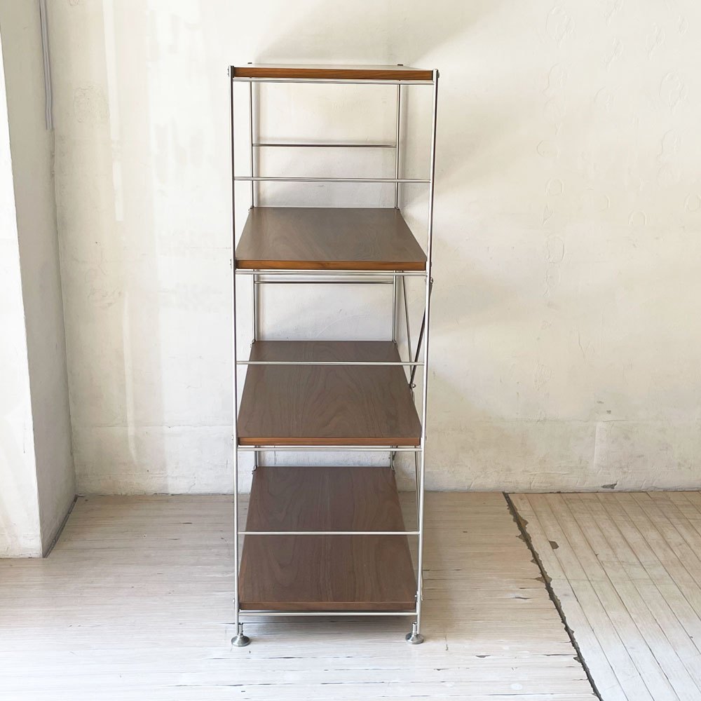無印良品 MUJI ステンレスユニットシェルフ ウォールナット材 中 W58 × H120cm 1列4段 本棚 飾り棚 収納棚 定価29,900円 ★