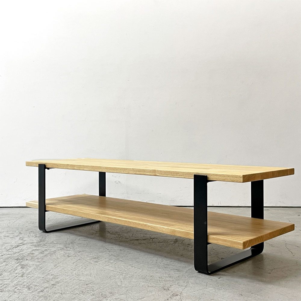 かなでもの KANADEMONO THE TV BOARD LOW TABLE ラバーウッド無垢材 × Black Steel w120cm ナチュラル ●