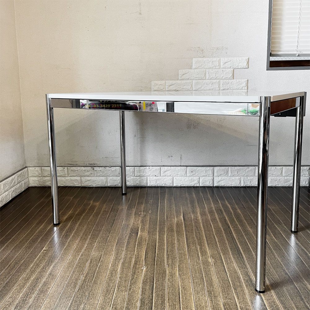ユーエスエムハラー USM Haller モジュラーファニチャー ハラーテーブル デスク W120×D65cm ホワイト系カラー ケーブルダクト＆高さ調節機能付 希少サイズ ◎