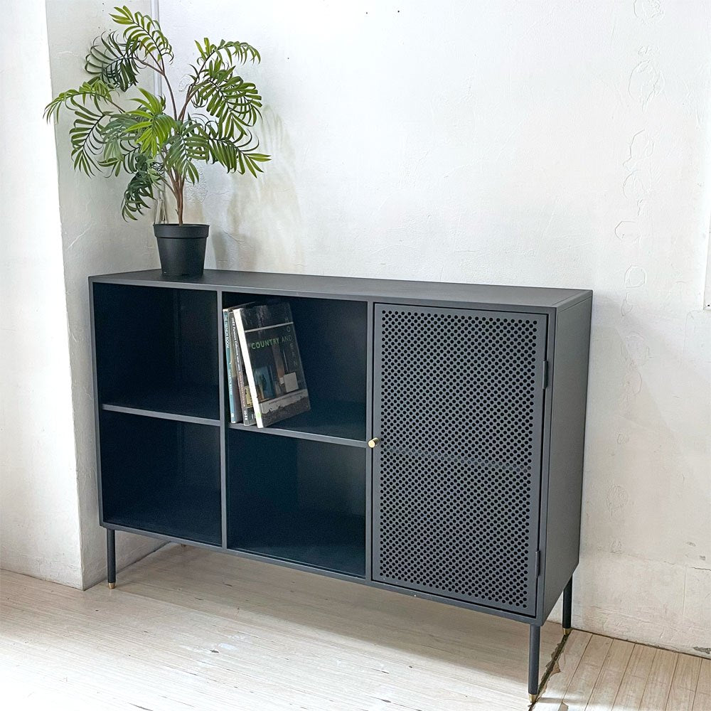 フランフラン Francfranc モダンワークス MODERN WORKS アルバ ワイドキャビネット シェルフ サイドボード スチール製 パンチングメタル ★