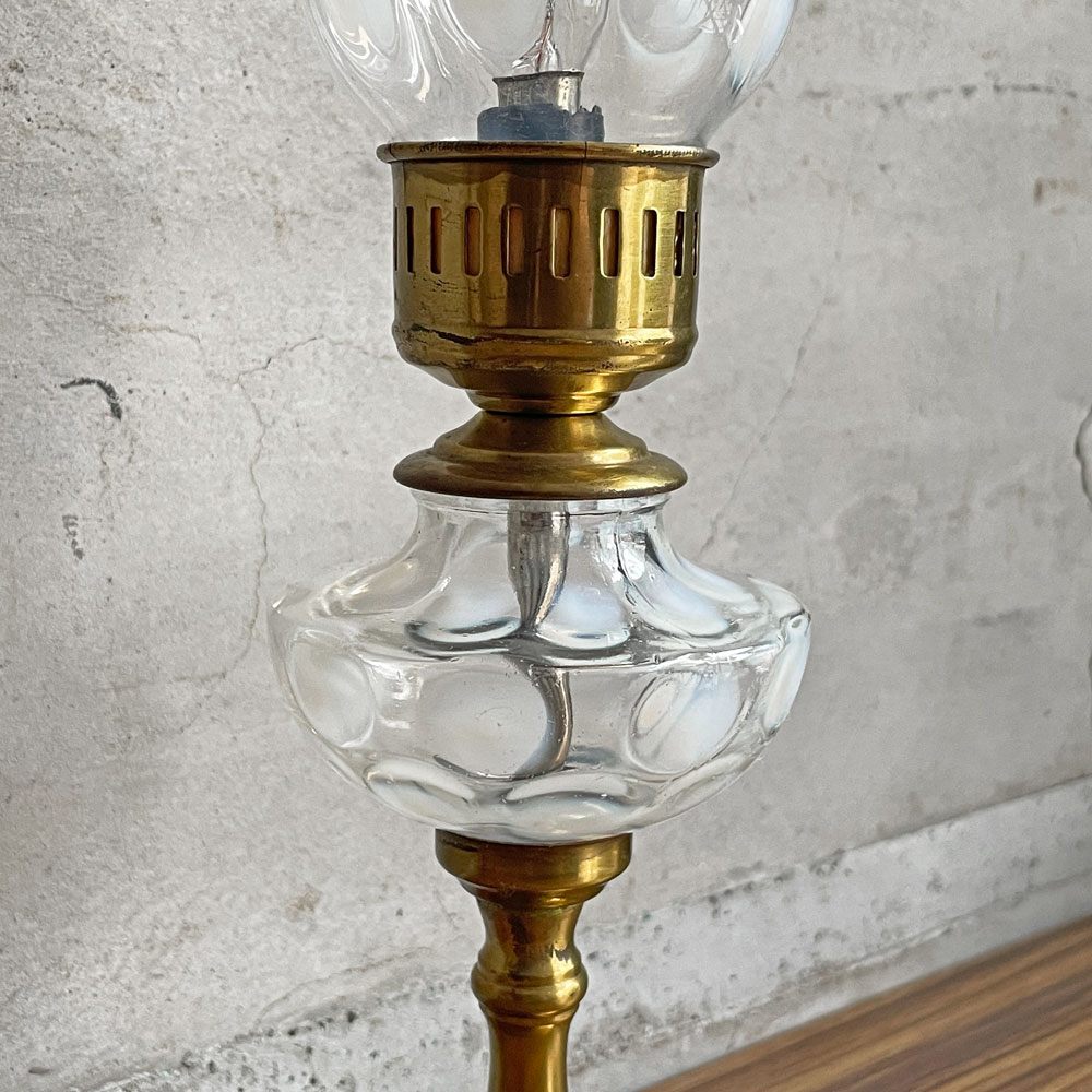 フェントン Fenton コインドット オパールセントガラス 真鍮 ブラス テーブルランプ USビンテージ アメリカ雑貨 ♪
