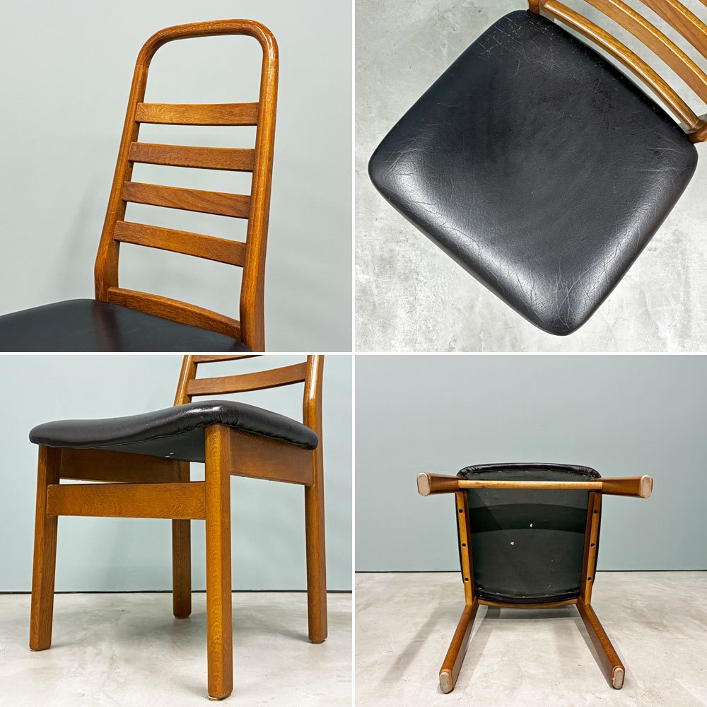 池田木工 IKEDA ダイニングチェア ラダーバック 2脚セット オーク材 牛革 本革 ジャパンビンテージ Japan vintage 北欧スタイル ◎