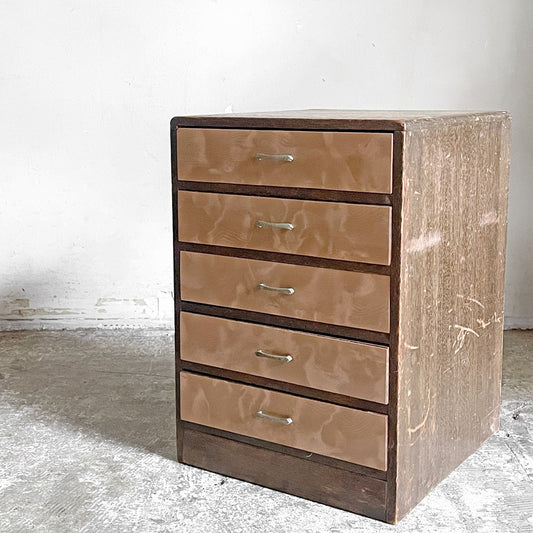 ジャパンビンテージ Japan Vintage 小引き出し ミニチェスト 抽斗5杯 デコラトップ 木味 古道具 古家具 昭和 レトロ ■