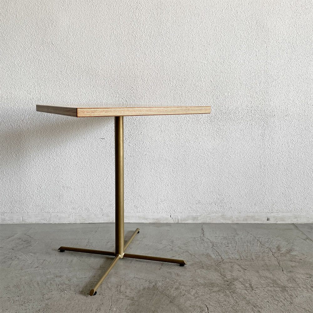 ビンテージスタイル Vintage Style 節入り杉天板×スチール脚 ゴールド カフェテーブル ダイニングテーブル スクエア W60cm 〓