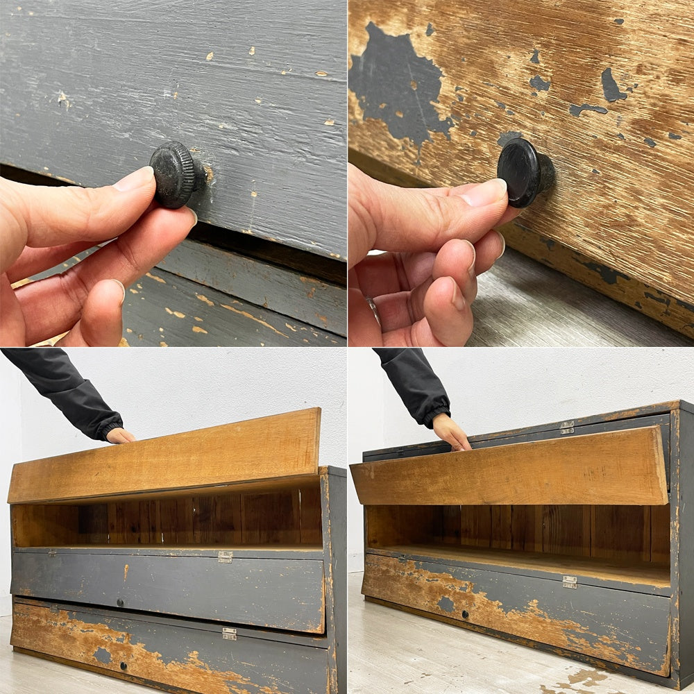 ジャパンビンテージ Japan Vintage フラップ扉 パタパタ 靴箱 下駄箱 シューズラック 3段 W121cm ペインテッド シャビー 木味 収納棚 古家具 ●