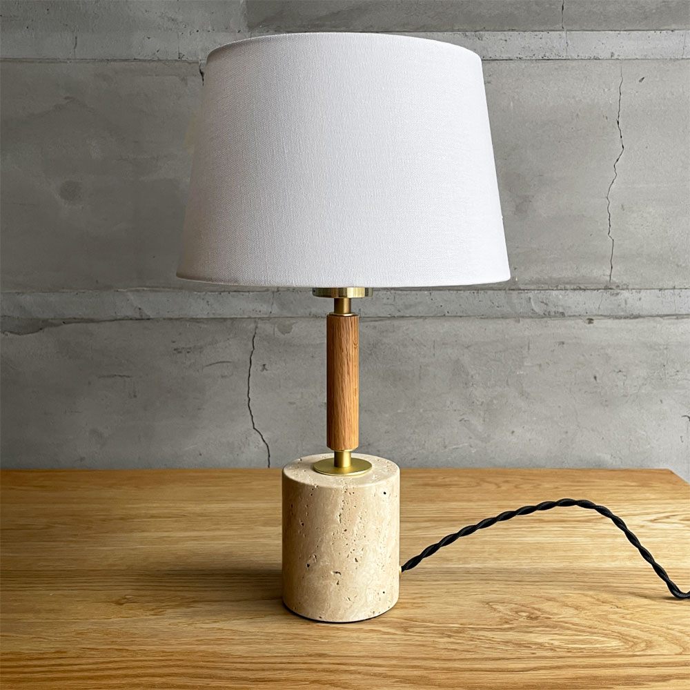 アートワークスタジオ ART WORK STUDIO モノリステーブルランプ Monolith-table lamp AW-0600 スタンドライト ホワイト 大理石ベース オーク無垢材 真鍮 ファブリック モダンデザイン 箱付き 美品 ♪
