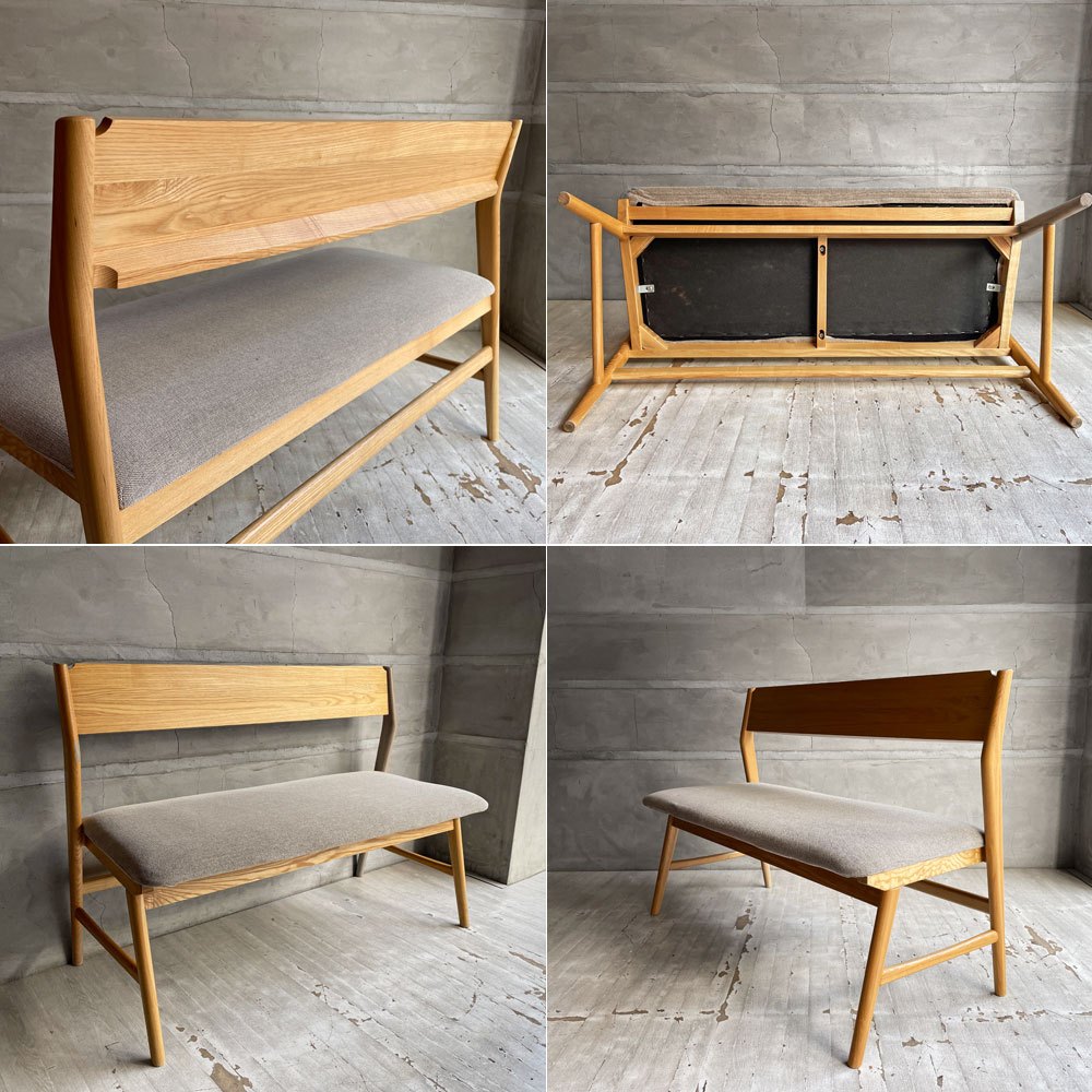 ウニコ unico シグネ SIGNE ダイニングベンチ バックレスト アッシュ材 グレーファブリック W110cm ナチュラル 北欧テイスト ♪