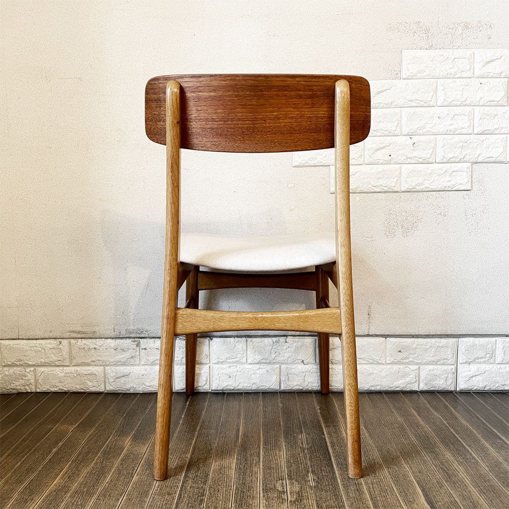 デンマークビンテージ Danish Vintage チーク材×オーク材 ダイニングチェア ファブリック座面 オフホワイト系 北欧家具 talo取扱 ◎
