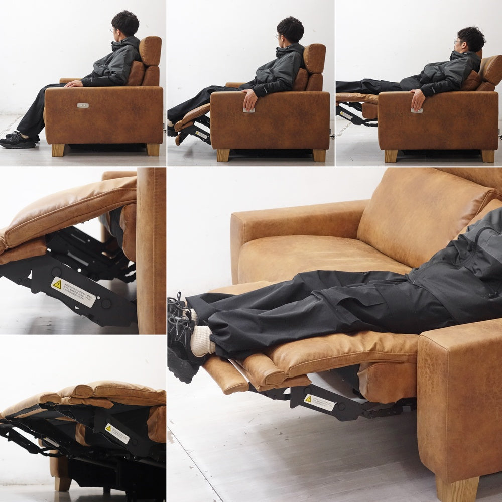 クラッシュゲート CRASH GATE グリード 2.5人掛け リクライニングソファ スーパーレザーテックス オーカーブラウン w180cm 関家具 美品 ●