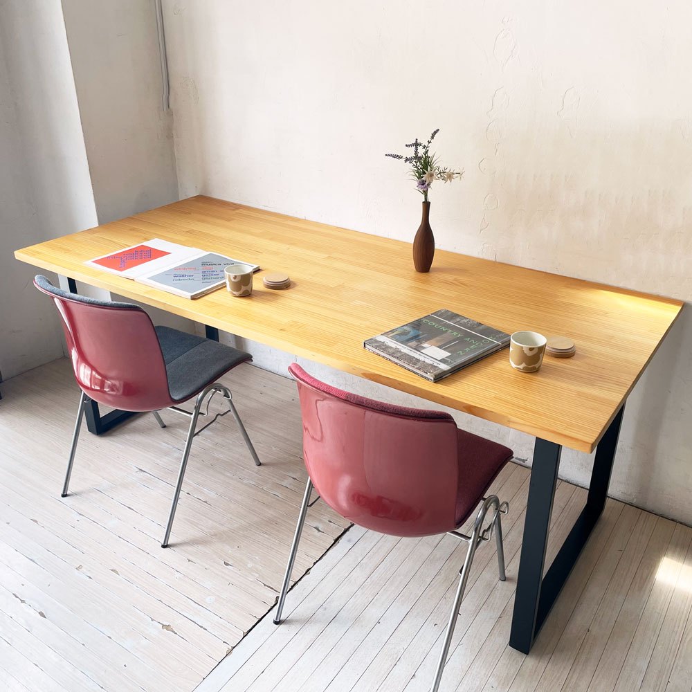 かなでもの KANADEMONO ザ・テーブル THE TABLE デスク パイン無垢材 W180cm スチール スクエアレッグ ブラック ★