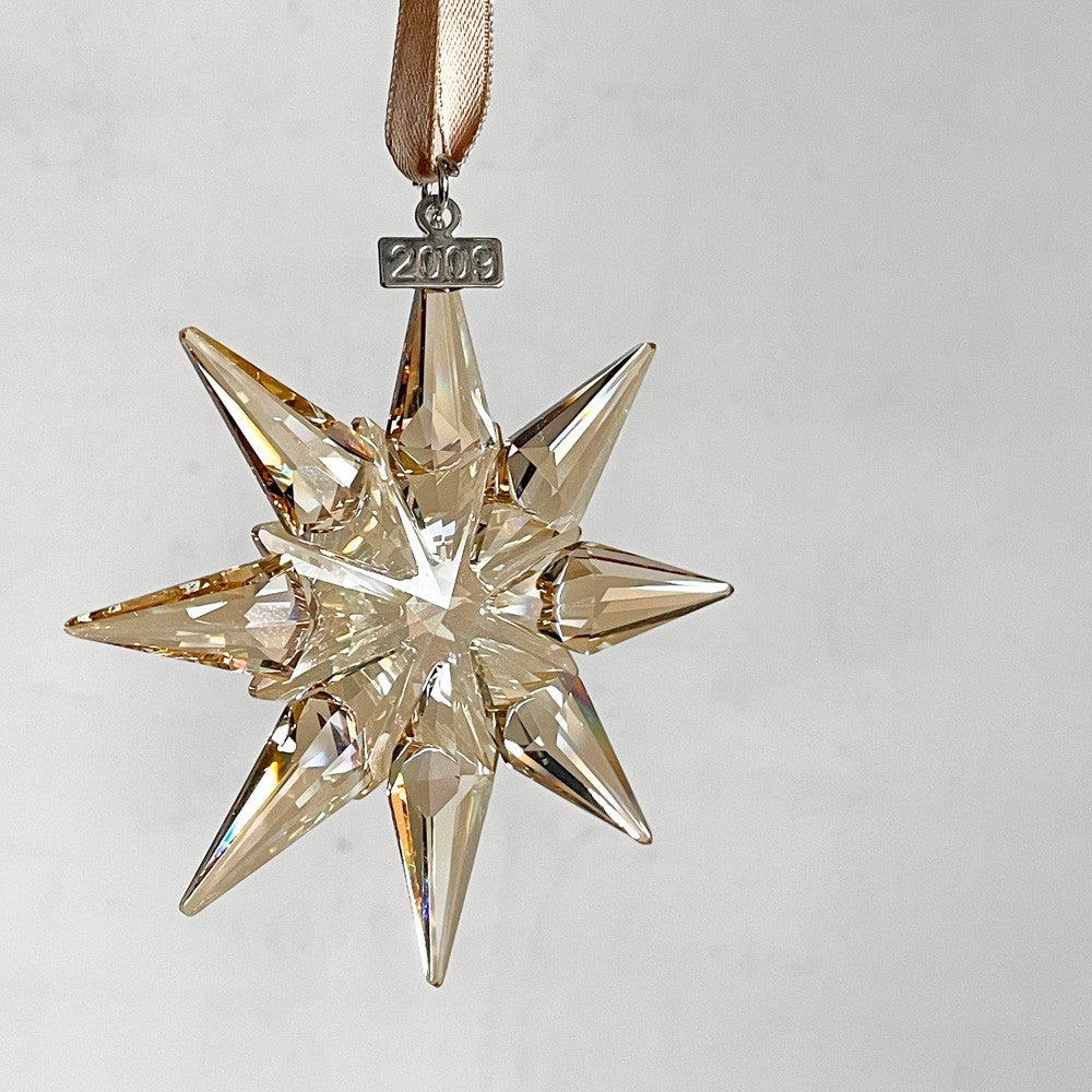 スワロフスキー SWAROVSKI クリスマスオーナメント SCS会員限定 2009年 ゴールデンシャドウ 結晶モチーフ クリスタル 箱付き ■