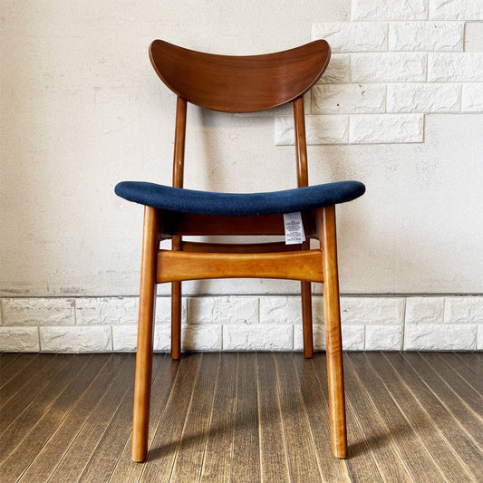 ウエストエルム West Elm クラシックカフェ Classic Cafe ダイニングチェア ファブリックシート ブルー系 ラバーウッド材 参考定価￥24,500- B ◎