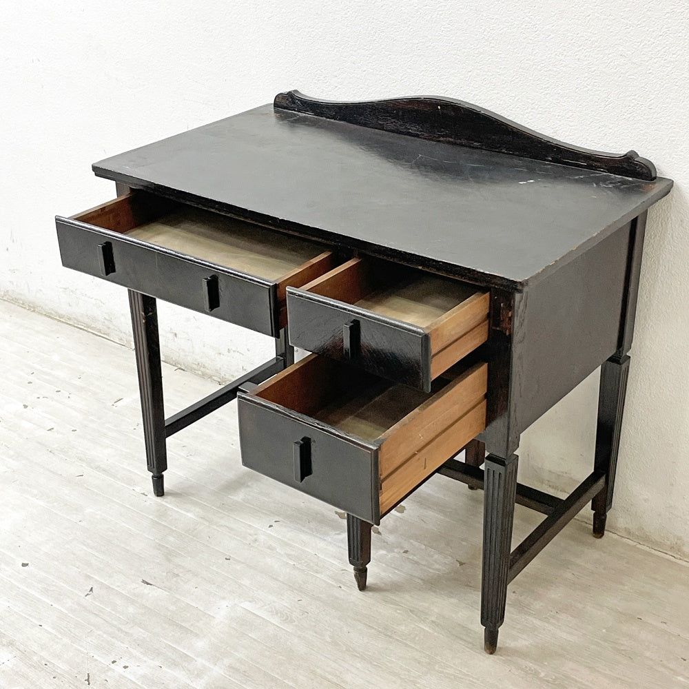 ジャパンビンテージ Japan Vintage 古い木味の片袖机 デスク 抽斗3杯 ダークブラウン 古家具 レトロ W90.5cm ●