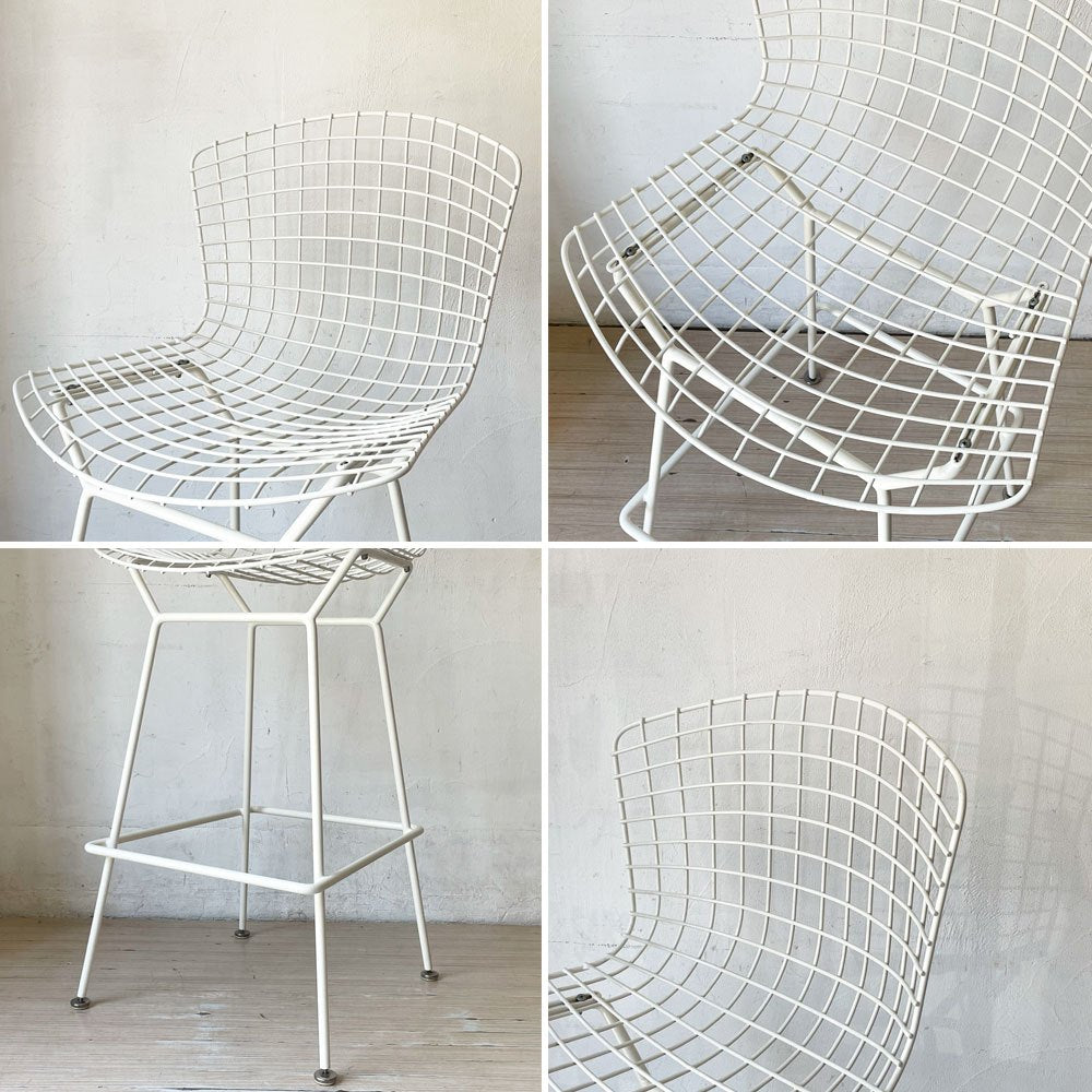 ノル Knoll Counter Height Stool カウンター ハイスツール ワイヤーチェア ホワイト ハリー・ベルトイア ミッドセンチュリー シートパッド付き ビンテージ ★