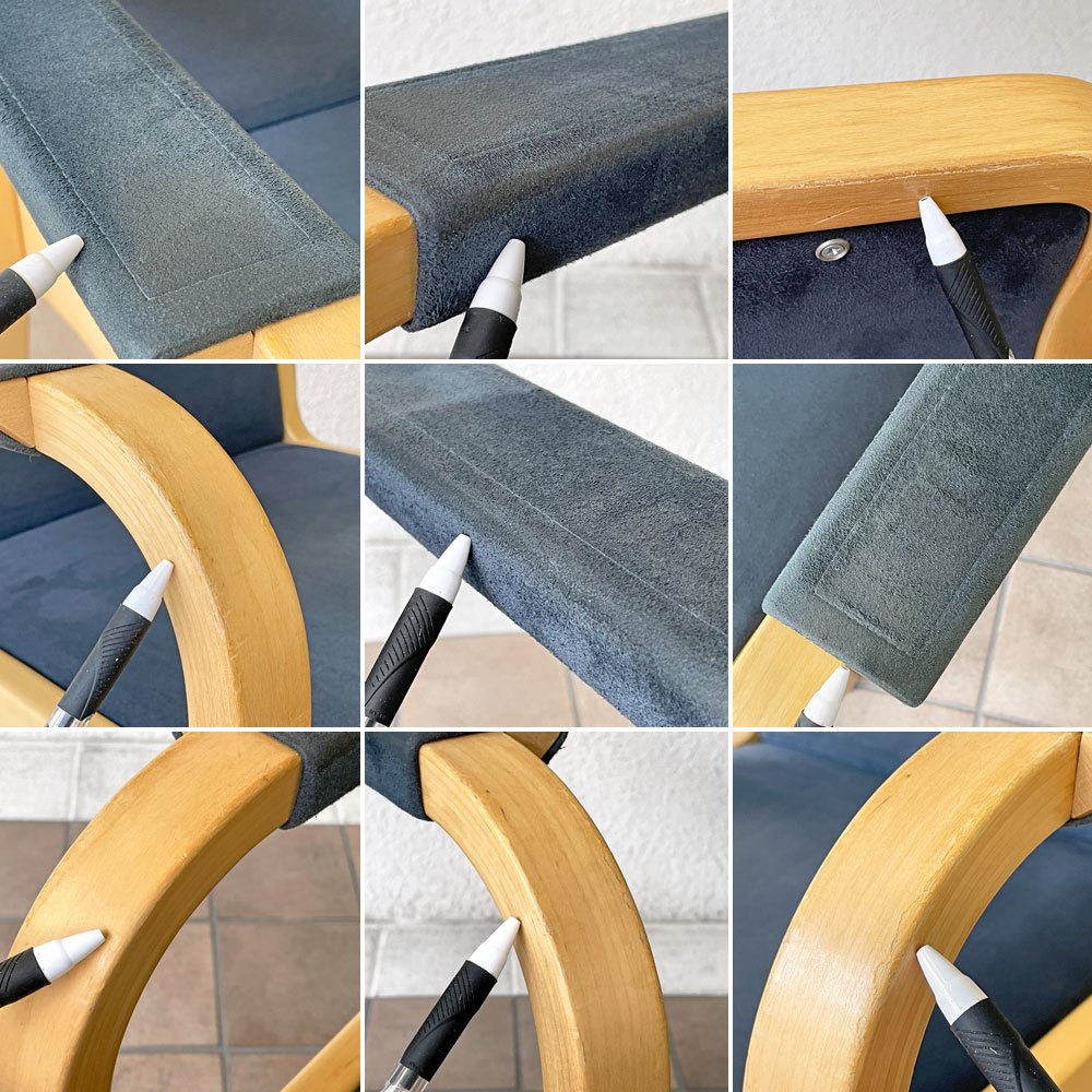 アルテック artek E45 アームチェア アルヴァ・アアルト Alvar Aalto バーチ スエード調ファブリック ラメラ曲木 ビンテージ 北欧家具 フィンランド ◇