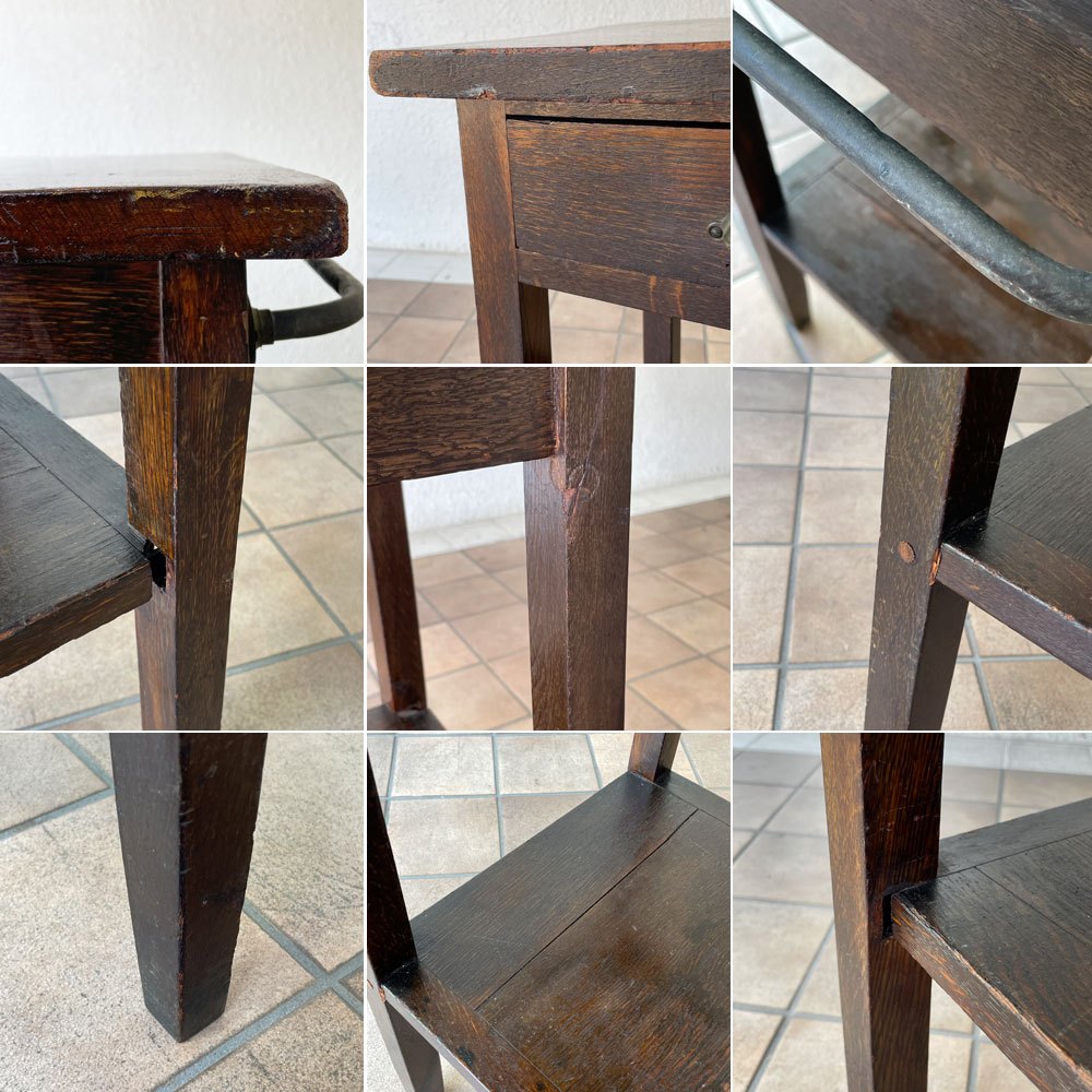 ジャパンビンテージ 木製花台 サイドテーブル フラワースタンド 抽斗1杯 ハンガーバー付き 古家具 店舗什器 ◇