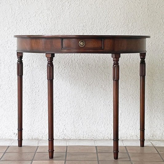 ビンテージ Vintage 半円形 木製 コンソールテーブル 1ドロワー デスク アンティーク クラシカルデザイン ◇